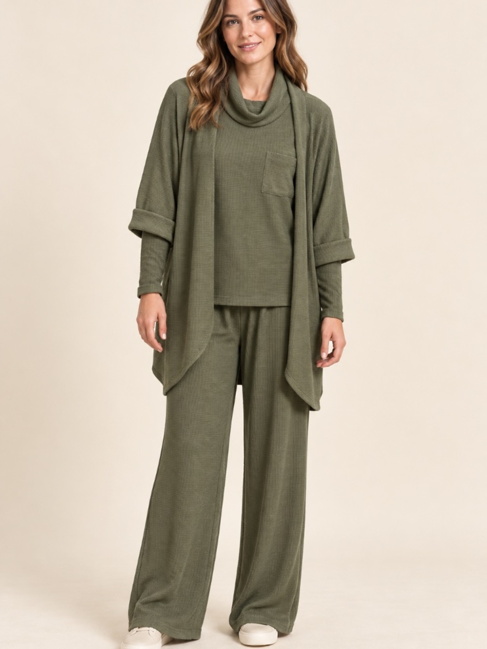 Dear Scarlett Olive Green 3-Piece Textured Knit Lounge Set